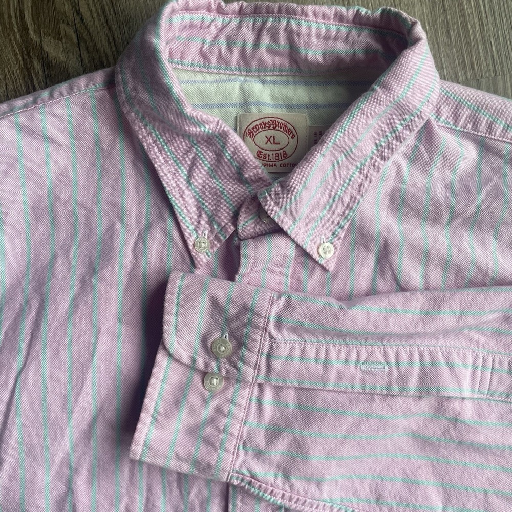 Brooks Brothers Mens XL Supima Cotton Striped Oxford Shirt Pink Button Down